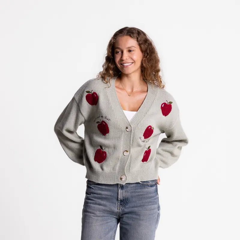 Love in Faith Women's Embroidered Casual V Neck Cardigan Sweater Button Down Long Sleeve Knit Top with Cute Graphic Design for Daily Versatile Wear