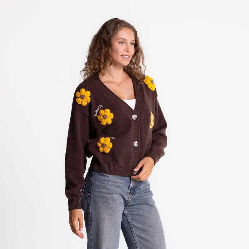 Love in Faith Women's Embroidered Casual V Neck Cardigan Sweater Button Down Long Sleeve Knit Top with Cute Graphic Design for Daily Versatile Wear