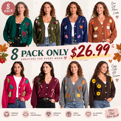 Love in Faith Women's Embroidered Casual V Neck Cardigan Sweater Button Down Long Sleeve Knit Top with Cute Graphic Design for Daily Versatile Wear