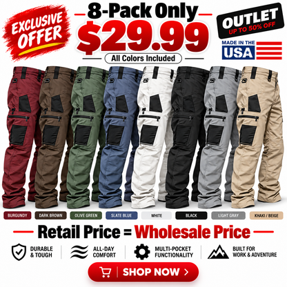 🔥Men's 8-Pack 10-Pocket Heavy Duty zipper waterproof tactical Work Pants