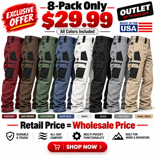 🔥Men's 8-Pack 10-Pocket Heavy Duty zipper waterproof tactical Work Pants