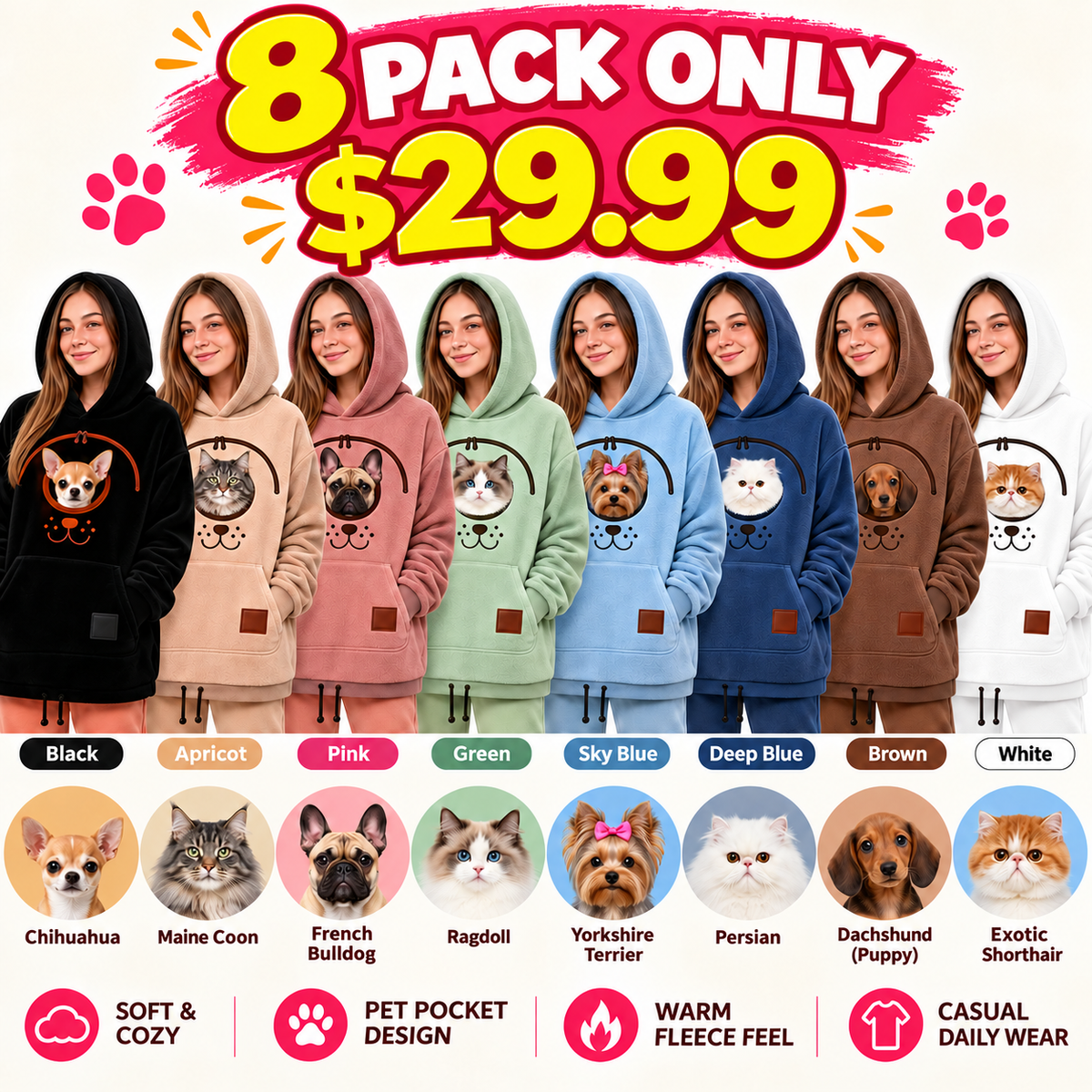 Pet Carrier Sweatshirt with Front Pocket Cozy Hands Free Puppy Kitten Holder Hoodie Casual Comfortable Pullover for Daily Walking Travel Versatile Wear