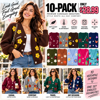 Love in Faith Women's Embroidered Casual V Neck Cardigan Sweater Button Down Long Sleeve Knit Top with Cute Graphic Design for Daily Versatile Wear