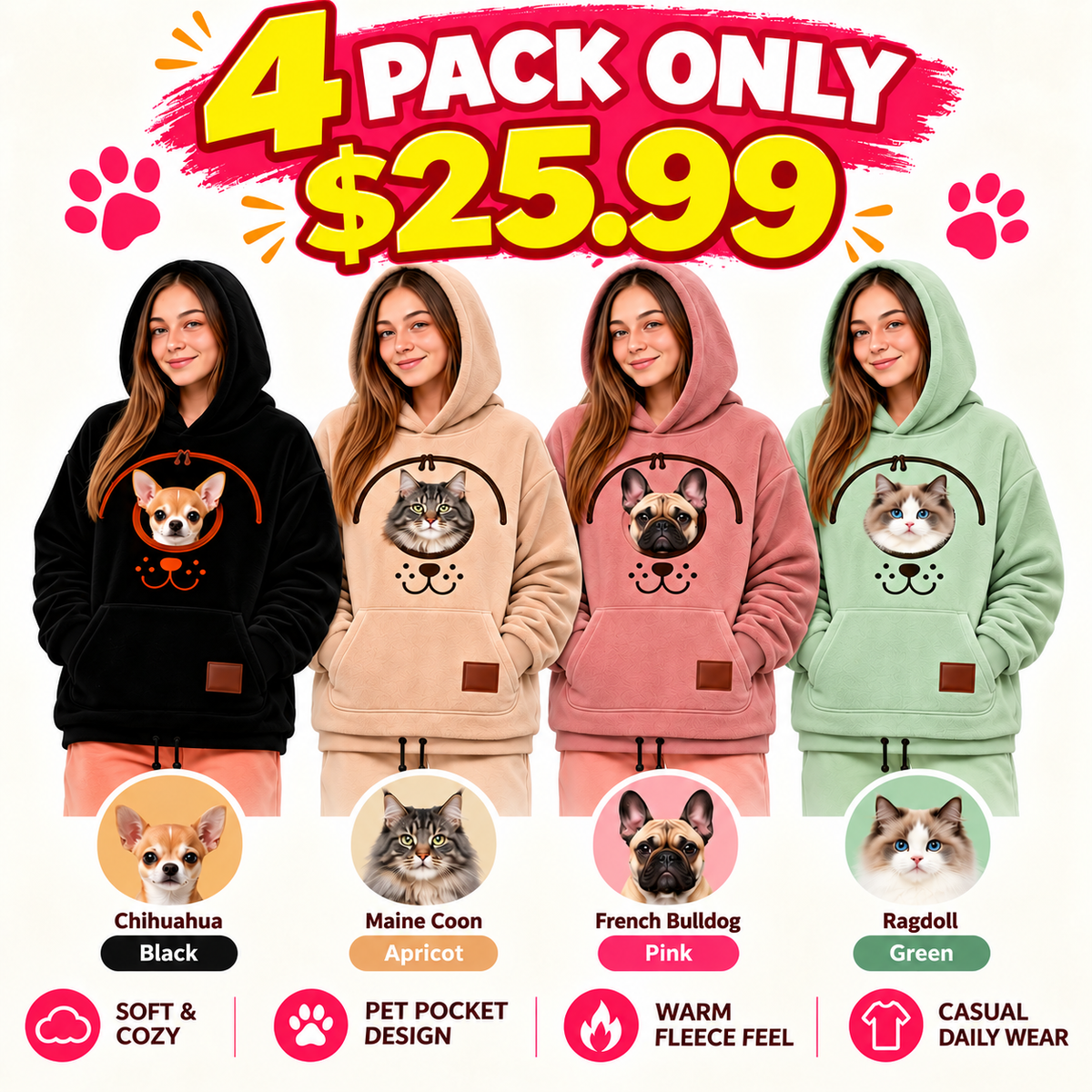 Pet Carrier Sweatshirt with Front Pocket Cozy Hands Free Puppy Kitten Holder Hoodie Casual Comfortable Pullover for Daily Walking Travel Versatile Wear
