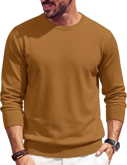 🔥Mens Crewneck Sweater Casual Knit Long Sleeve Lightweight Pullover
