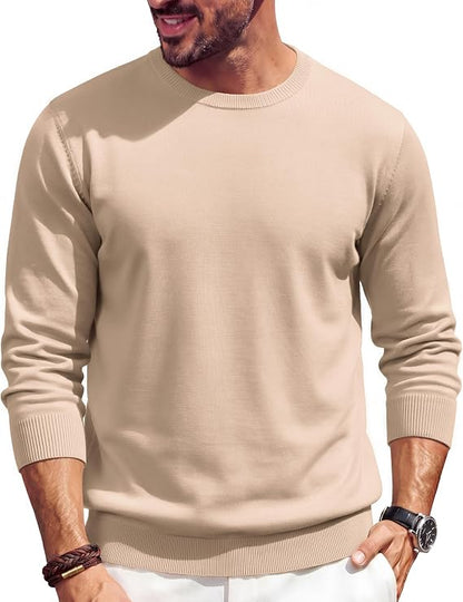 🔥Mens Crewneck Sweater Casual Knit Long Sleeve Lightweight Pullover