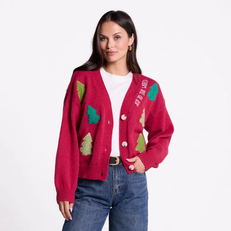 Love in Faith Women's Embroidered Casual V Neck Cardigan Sweater Button Down Long Sleeve Knit Top with Cute Graphic Design for Daily Versatile Wear