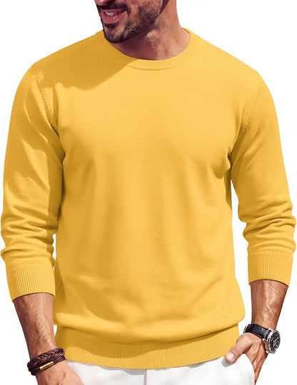 🔥Mens Crewneck Sweater Casual Knit Long Sleeve Lightweight Pullover